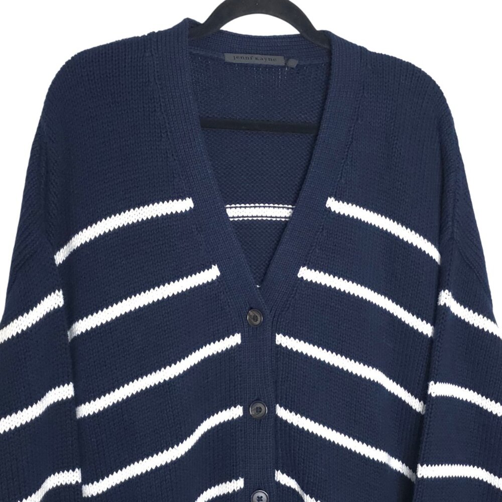 Jenni Kayne Chloe Cardigan Navy Ivory Striped Cotton Button Front‎ Size M - Picture 5 of 11